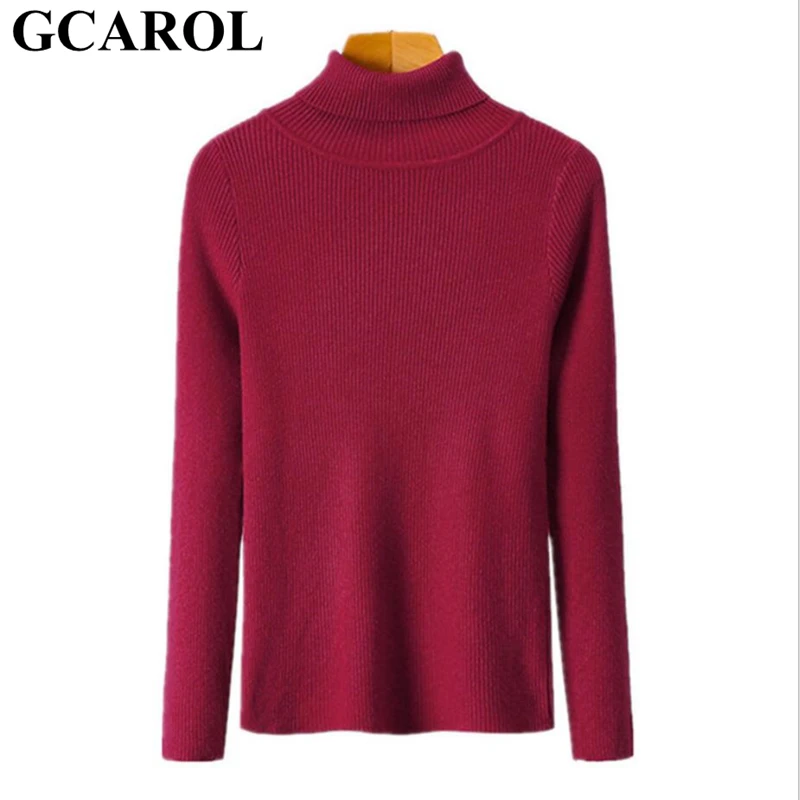 

GCAROL Fall Winter Turtleneck Sweater Stretch Core Spun Yarn Knit Jumper Slim Warm Basic Render Knitted Pullover OL Basic Tops