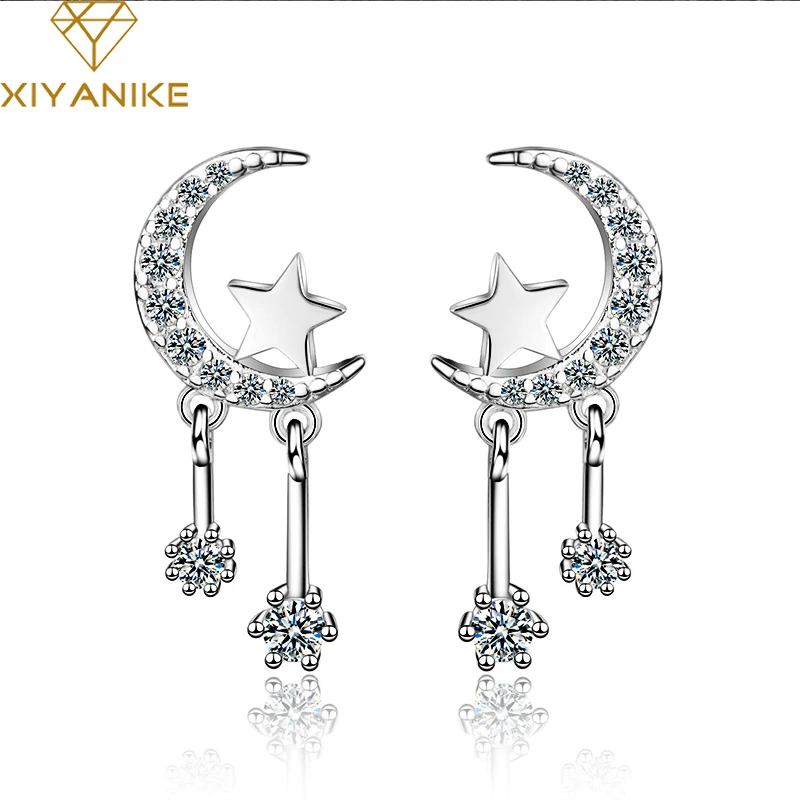 XIYANIKE, 925 пробы, серебряные, Новое поступление, предотвращают аллергию, серьги-гвоздики для женщин, девушек, модные, луна, звезда, вечерние, ювелирные изделия, подарки