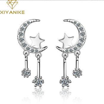 

XIYANIKE 925 Sterling Silver Newly Arrived Prevent Allergy Stud Earrings For Women Girls Fashion Moon Star Party Jewelry Gifts