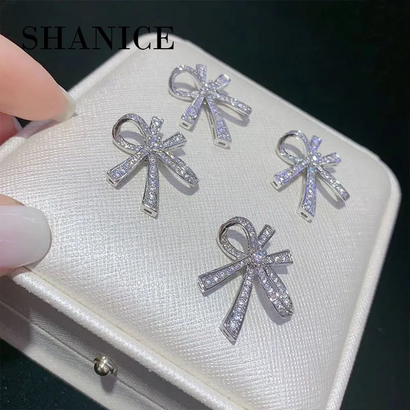 

SHANICE New DIY Jewelry 50*25mm Bow Shape Knot CZ Micro Paved Necklace Pendant Connectors For Fine Jewellery Bracelets Making