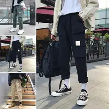 Повседневные мужские однотонные свободные прямые брюки с несколькими карманами, хлопковые брюки-карго, мужские весенние уличные комбинезоны, спортивные штаны