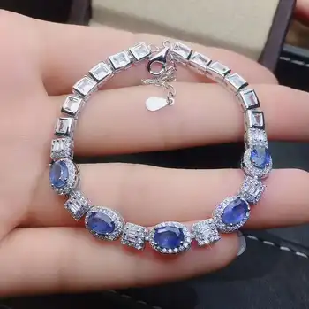 

100% Natural And Real sapphire bangle Bracelet Solid S925 Sterling Silver For Women Color Gem Stone Fine Jewelry