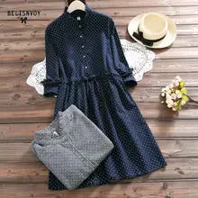 Mori Girl Spring Autumn Women Dresses Stand Collar Elbise Long Sleeve Vintage Dress Polka Dot Printed Femininos Vestidos