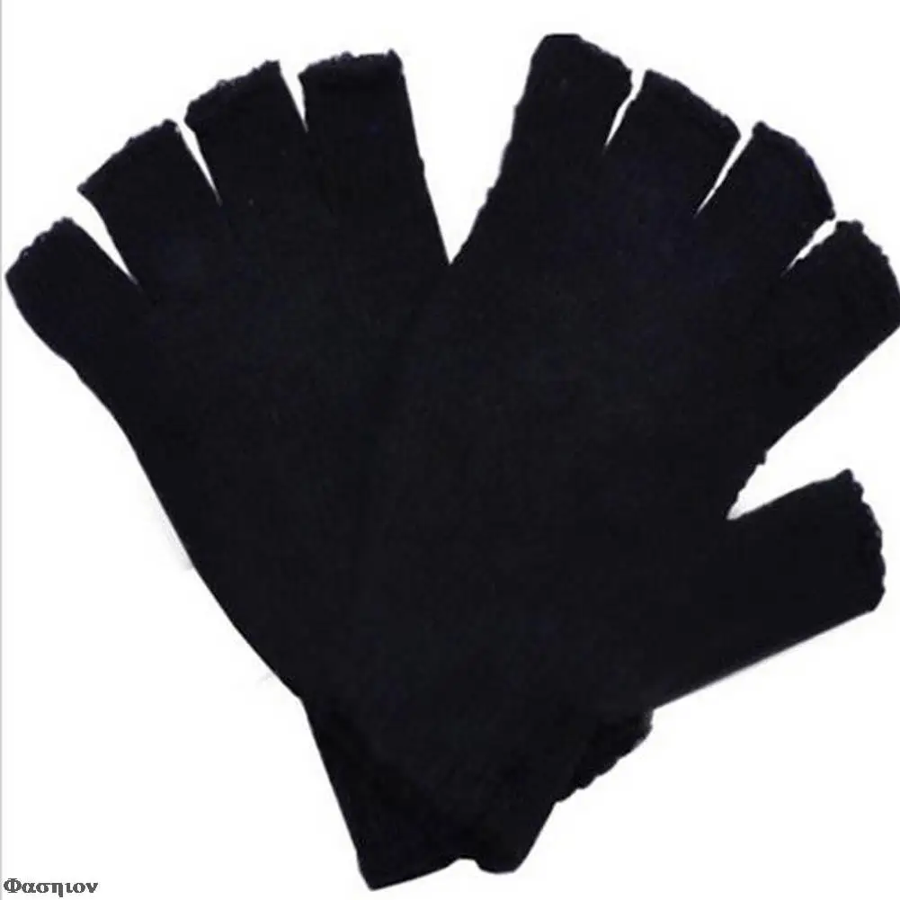 Fashion Black Short Half Finger Fingerless Wool Knit Wrist Glove Winter Warm Gloves Workout for Women and Men fingerless gloves half finger gloves warm gloves fingerless gym gloves fingerless compression gloves
