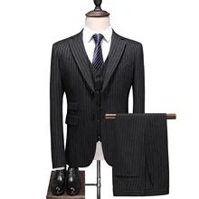 

2020 Large Size 5XL Men's Striped Suit Three Pieces British Style Gentleman Business Banquet Fashion Slim Fit Formal