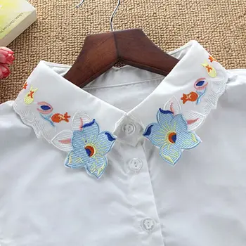 

THINKTHENDO Fresh Style Women Sweater Fake Collar Colored Floral Embroidery Lapel Half-Shirt
