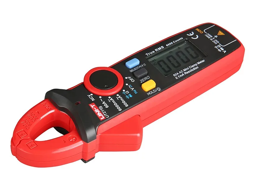 AC/DC 60A Mini Digital Clamp Meters Measurement Tool True RMS Ammeter V.F.C. NCV Resistance Capacitance Test LCD Backlight