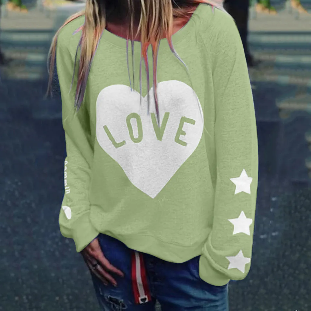 Женская блузка с надписями и надписью LOVE, женская блузка с длинным рукавом, топы размера плюс, Женская осенне-зимняя блузка#30 - Цвет: Green