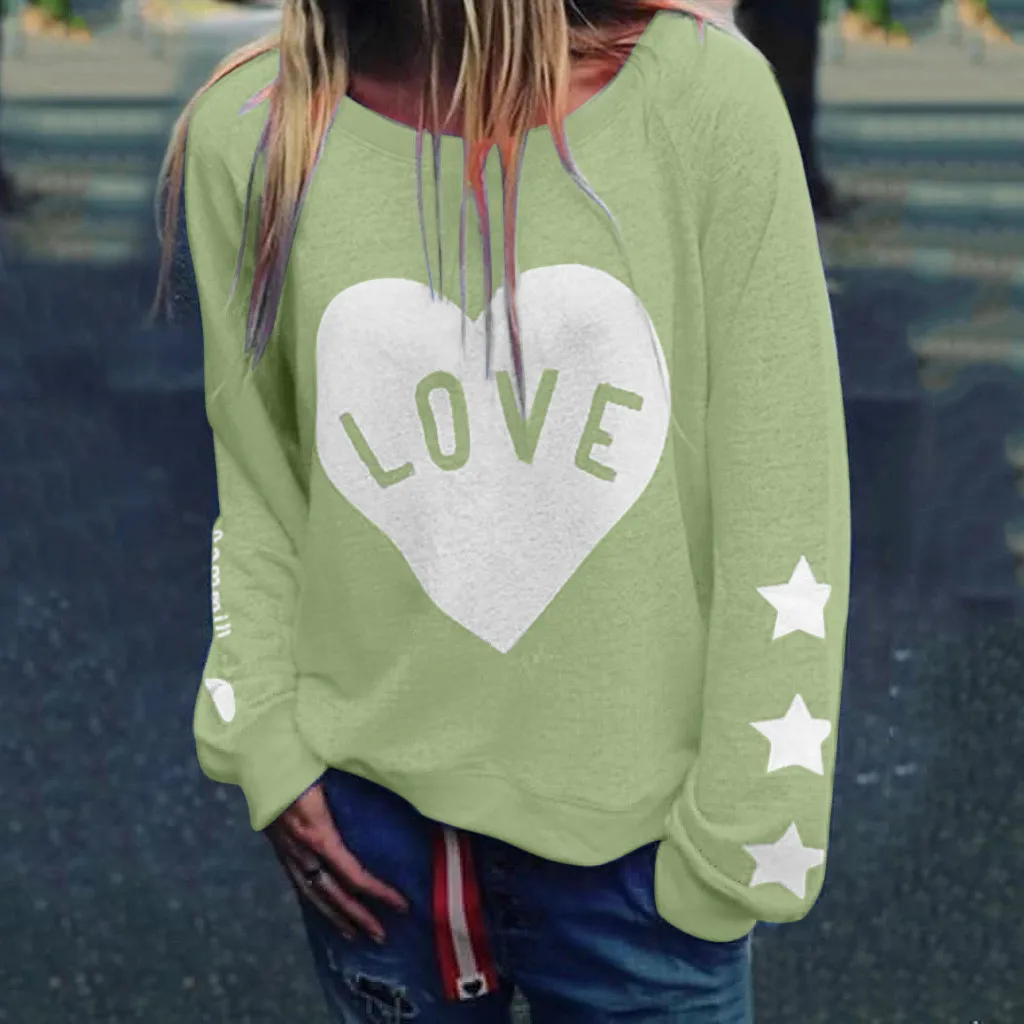 Green Женская блузка с надписями и надписью LOVE, женская блузка с длинным рукавом, топы размера плюс, Женская осенне-зимняя блузка#30 - Цвет: Green