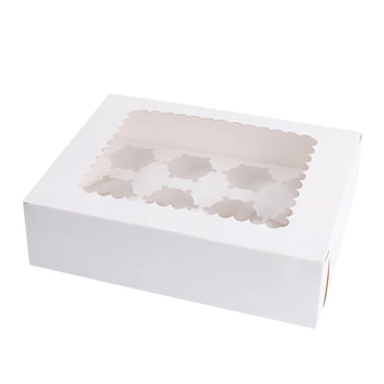 

10Pcs 12-Grids Cupcake Box With Window White Kraft Paper Boxes Dessert Mousse Bo R9JC