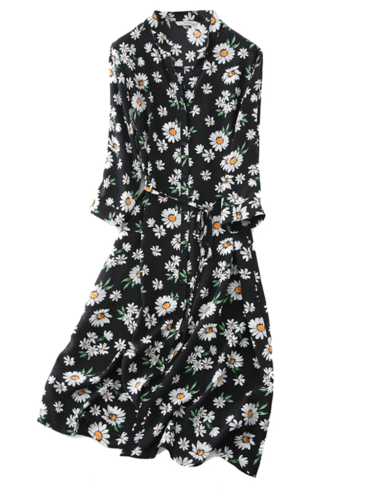 SuyaDream Woman Silk Midi Dress 100%Silk Crepe