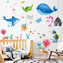 XL7225 стиль Океаническая рыба мультфильм наклейки на стену для детей для свадебного зала, аудитории Спальня Гостиная Фоновые украшения съемный