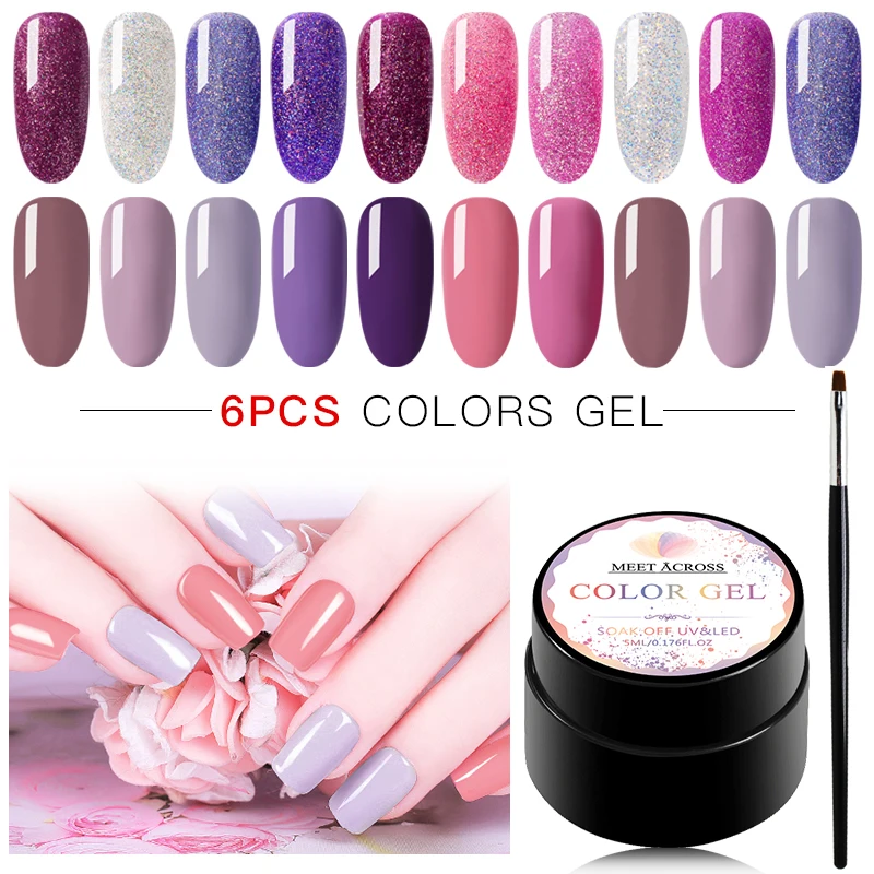 

MEET ACROSS 5ml Pure Color Nail Gel Polish Set Color Gellak Semi Permanent Glitter Gel Nail Polish Hybrid Gel Varnish Manicure