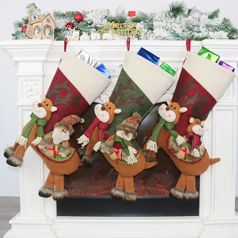 

Christmas Bag Table Decorations Elk Gift Candy Socks Holders Treat Bag Xmas Stocking Hanging Christmas Tree Ornaments Gift Decor