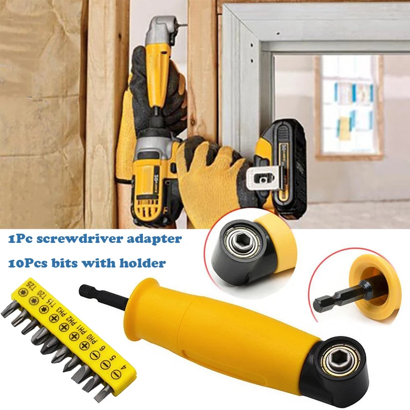 

90 Degree Right Angle Extension Driver Drilling Shank Screwdriver 1/4 Inch Shank Drill Bit Socket Holder For Woodworking Tool