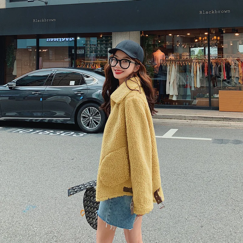 

Photo Shoot 2019 Autumn & Winter New Style Korean-style Loose-Fit Fur Short Casual Versatile Lambs Wool Coat Women's Fashion
