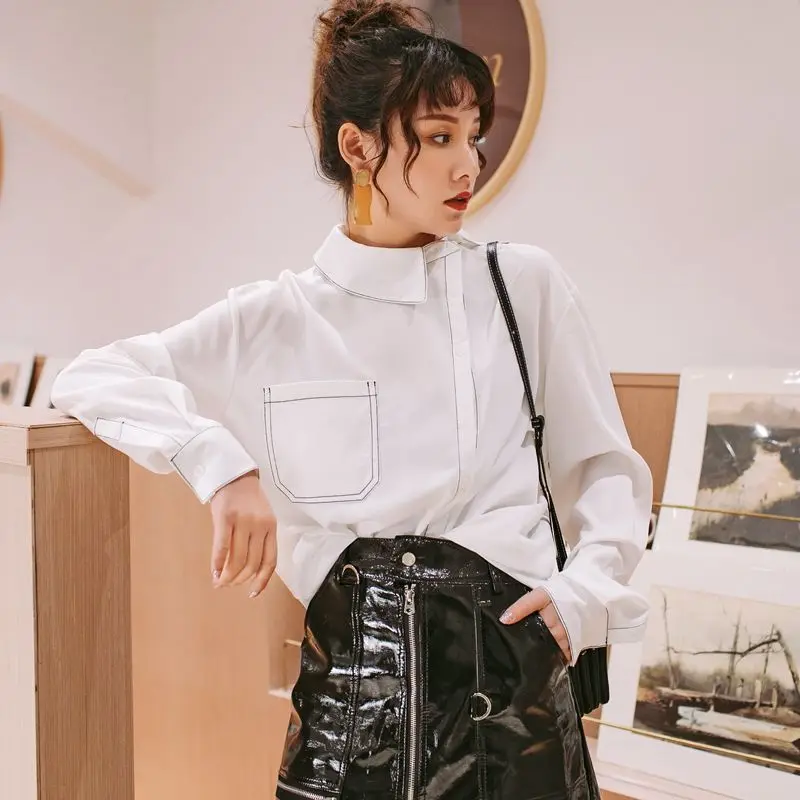 

SuperAen Single-breasted Shirt Female 2019 Autumn New Korean Style Women Blouses and Tops Wild Long-sleeved Women Clothing