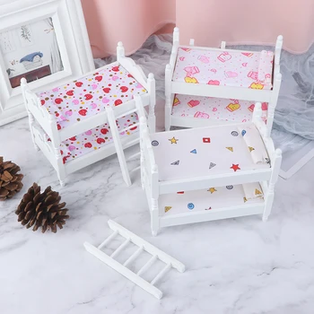 

Doll House Furniture Children Bedroom Model for Children Pretend Play Game Toys Doll Accessery 1:12 Kids Mini Bunk Bed Toys