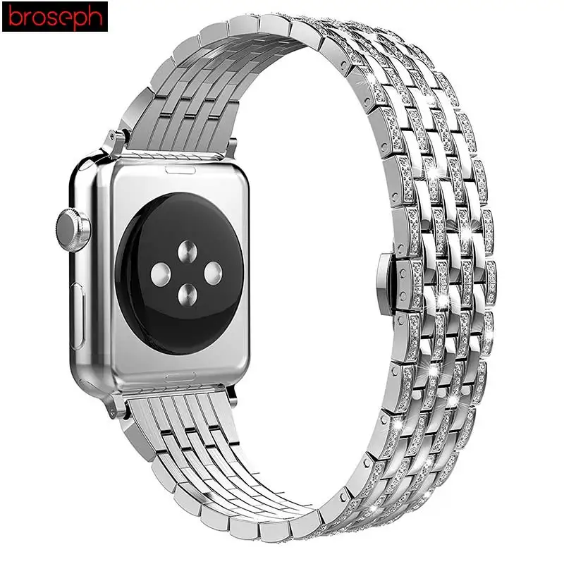 Ремешок для наручных часов Apple Watch серии 3/2/1 38 мм 42 мм рифленая нержавеющая сталь Ремешки для наручных часов iwatch, 4 40 мм 44 браслет