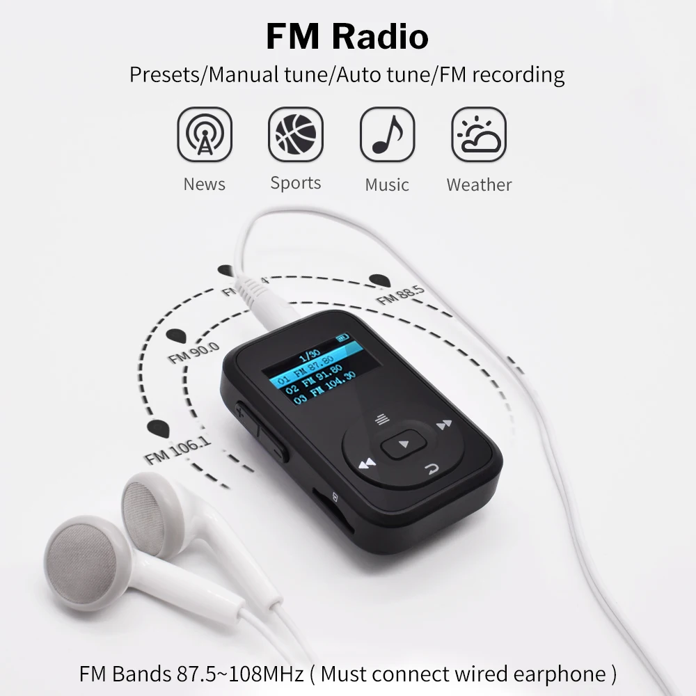 Deelife Спортивный MP3 плеер Bluetooth с зажимом, FM радио, повязка на руку, портативный мини MP 3, музыкальный плеер для бега, спортивный MP3-Player