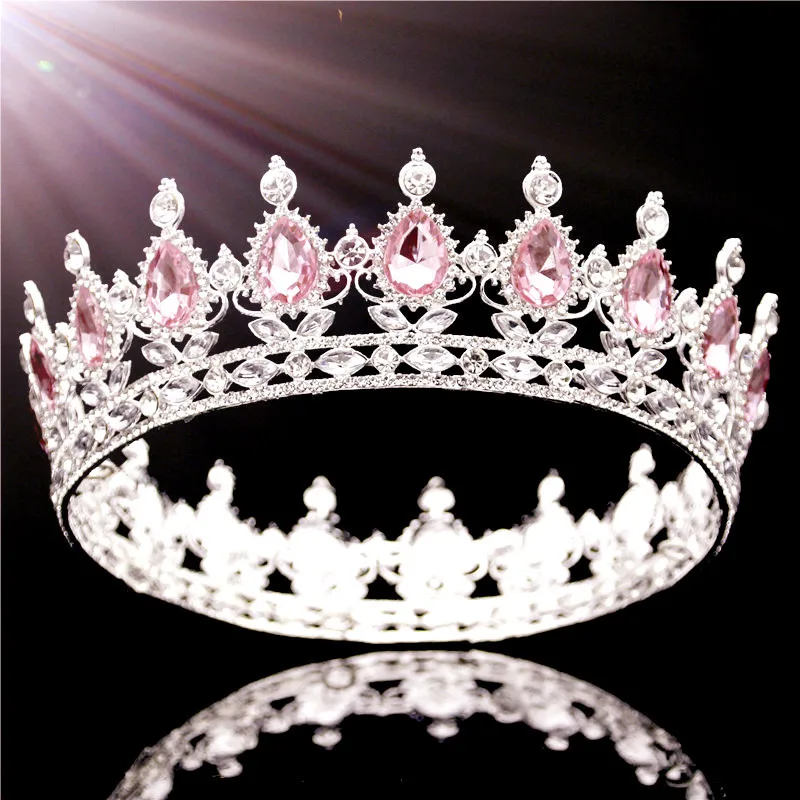 Silver-Pink Кристалл Винтаж королевская Королева Король диадемы и короны Мужчины/Женщины Театрализованное диадема на выпускной вечер волосы Орна мужчины ts Свадебные украшения для волос аксессуары - Окраска металла: Silver-Pink