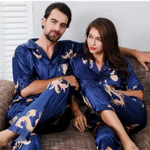 Chinese Couple Thin Silk Pajamas for Men Sleepwear Mens Pajama Set Women Pajamas Set Short Sleeve Nightgown Sleep Wearman Silk Chinese Couple Thin Silk Pajamas for Men Sleepwear Mens Pajama Set Women Pajamas Set Short Sleeve Nightgown Sleep Wearman Silk