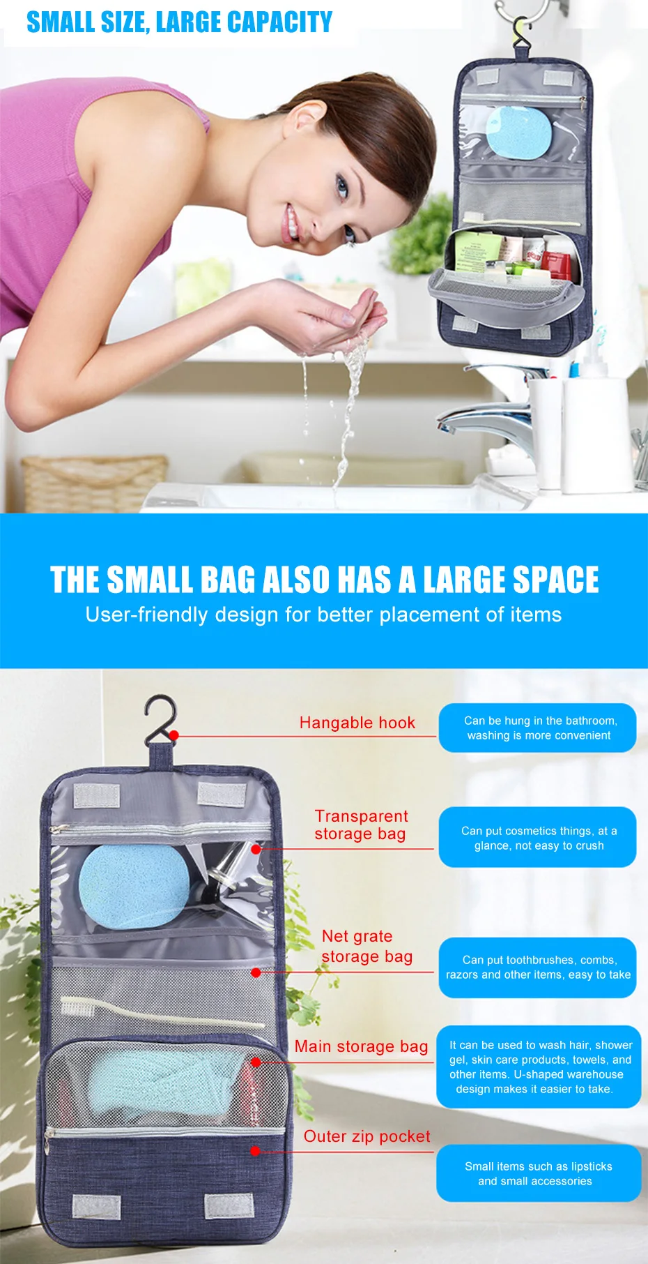 Новое поступление, водонепроницаемые сумки для мытья с крючками, корейские сумки для хранения, моющие косметические аксессуары, сумка-Органайзер, контейнеры