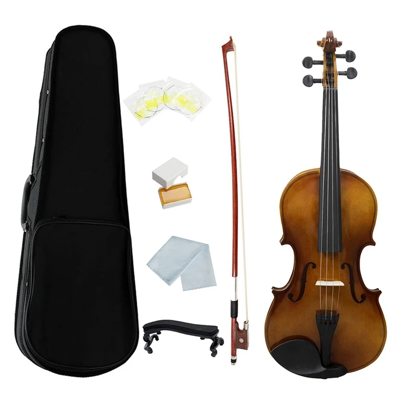 4/4 Full Size Acoustic Violin Vintage Glossy Painting Fiddle Wood with Violin Case Bow Rosin Strings Shoulder Rest