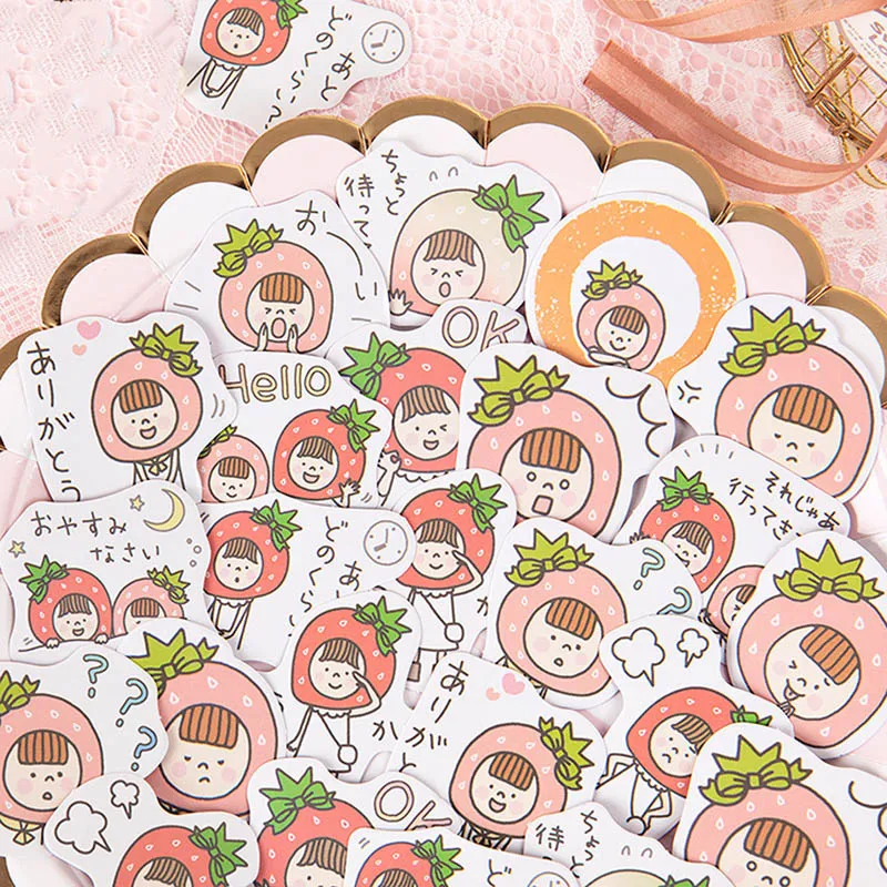 

45Pcs Kawaii Strawberry Girls Stickers DIY Decoration Cartoon Stickers For Journal Kids Diary Label Phone Laptop Decor Stickers