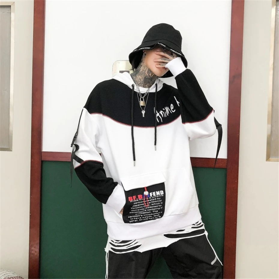 Harajuku цветной лоскутный свитер с капюшоном для мужчин хип-хоп пуловер толстовки уличная Повседневная мода Топы Осень WG616