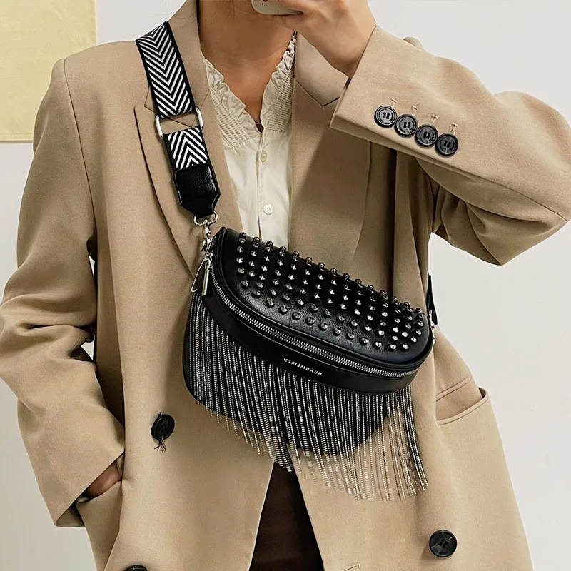 Women Crossbody Chest Bag Fashion Tassel Leather Large Capacity