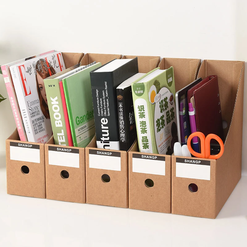 5pcs/set Cardboard File Trays with Label Stickers Letter Book Document Storage Box Desk Organizer School Office Supplies