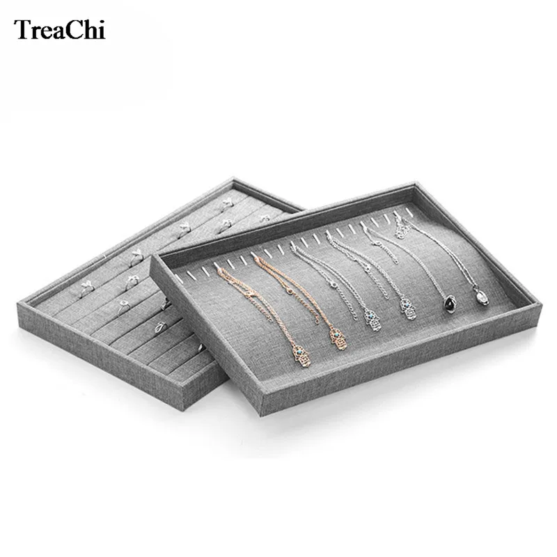 Fashion Gray Linen Jewelry Tray Organizer Ring Earring Case Bracelet Holder Necklace Pendant Display Tray Jewelry Showcase