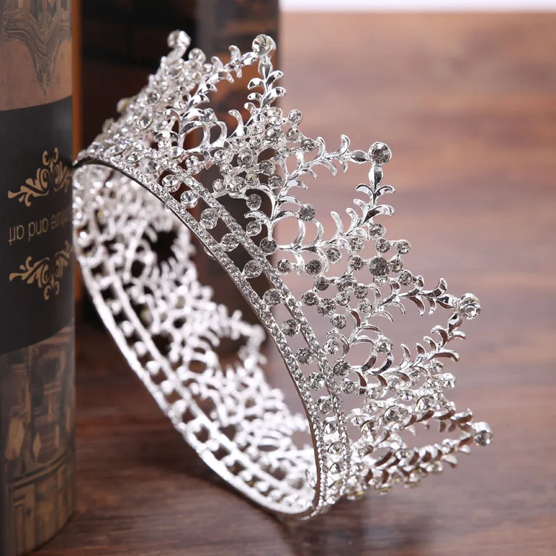 

FORSEVEN Luxury Rhinestone Crown Bride Princess Diadem Wedding Hair Jewelry European Crown Queen Crystal Hair Accessorie JL
