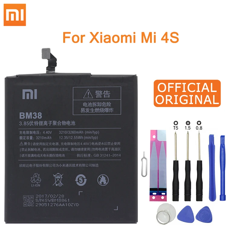 Xiao mi BM38 аккумулятор настоящий для Xiaomi mi 4S красный mi телефон аккумулятор большой емкости высокое качество 3210 мАч с бесплатными инструментами