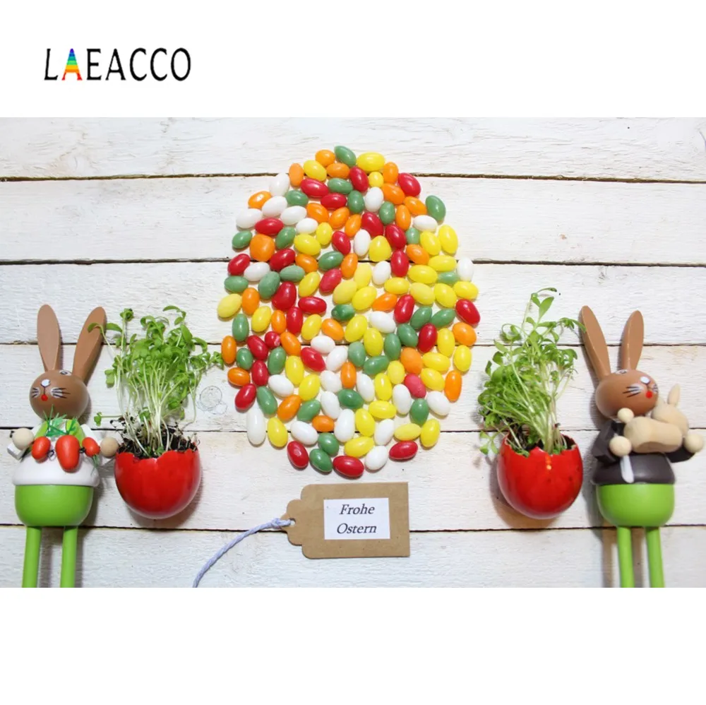 

Laeacco Easter Backgrounds Gray Planks Frohe Ostern Eggs Rabbit Baby Newborn Party Photography Backdrops Photocall Photo Studio