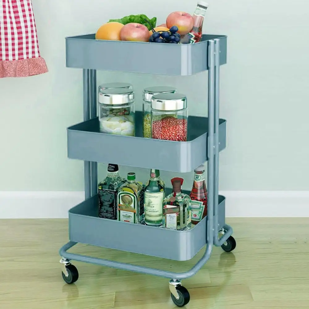 

Kitchen Trolley 3 Layers Office Cart Rolling Storage Rack Workshop Trolley With Four Wheels Portable Tool Storage Cart HOT