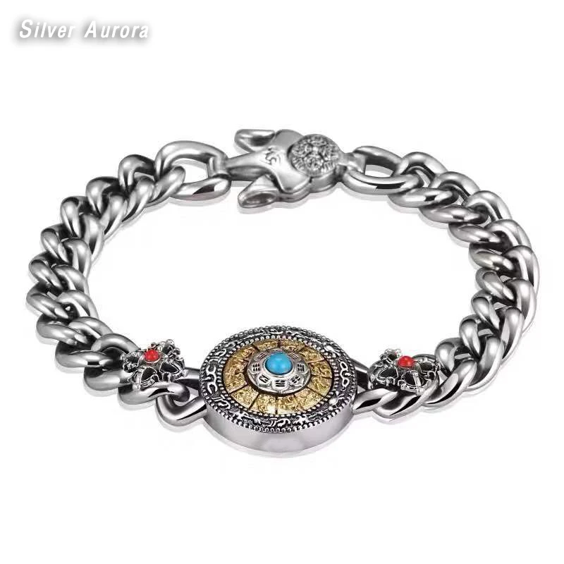 Будда мантра Зодиак пара вращающийся браслет 925 пробы серебряные ювелирные изделия для мужчин и женщин дизайнерский браслет на цепочке