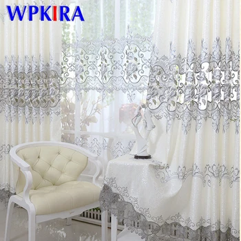 

European Hollow Water-Solubility Embroidered Curtain Living room Bedroom Window Panel Luxury Grey Curtain For Wedding WP147&3