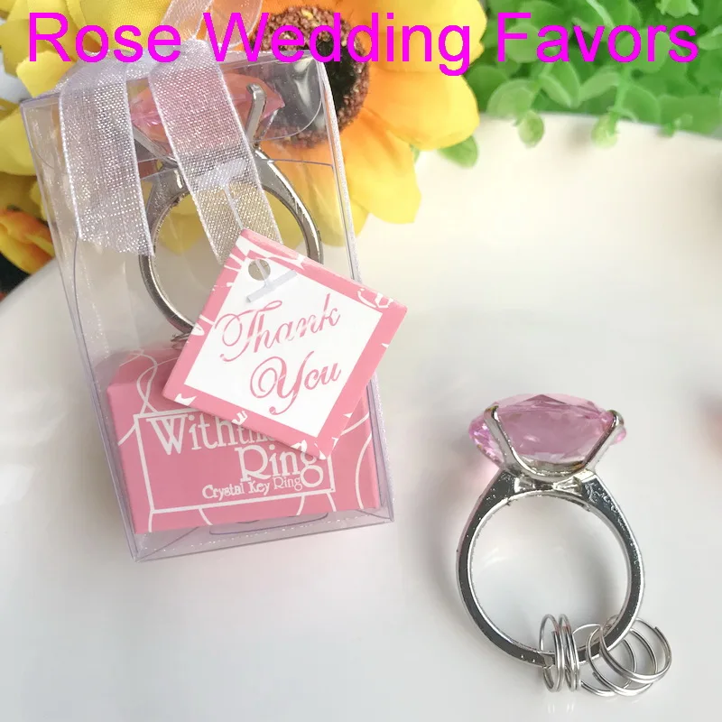

(30pcs/Lot)FREE SHIPPING+Pink Wedding Favors Crystal Ring Keychain Pink Diamond Key Chain Bridal Shower Favor