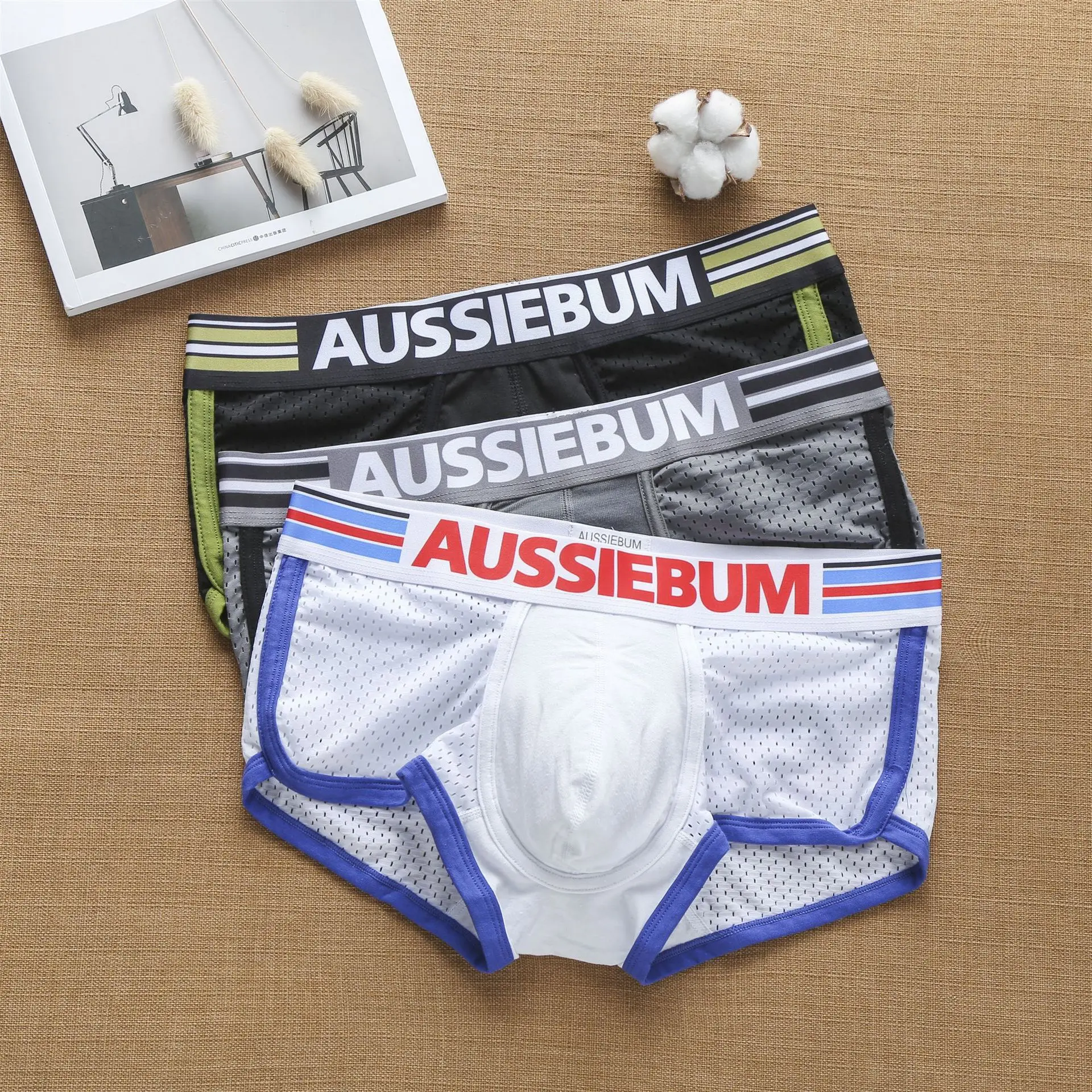 Aussieball-Calzoncillos Bóxer de algodón puro para hombre, ropa interior juvenil, a la moda