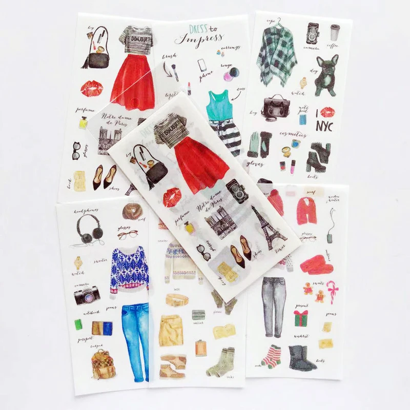 

6 Sheets /Pack Dress To Impress Girls Dresses Stickers Decorative Album Diary Stick Label Paper Hand Account Decor Kids Gift