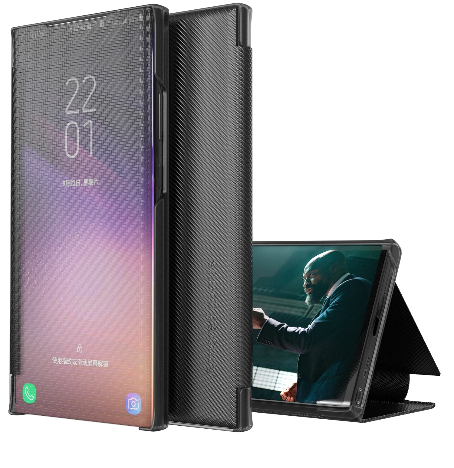 Тонкий умный флип-чехол из углеродного волокна для телефона Samsung Galaxy S21 Ultra S10 S9 S20 FE