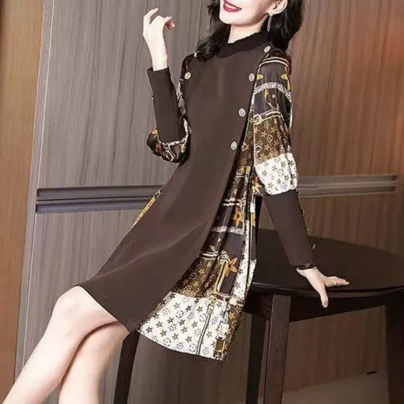 

The New Autumn and Winter French Retro Design Sense Niche A Word Large Size Fat Mm High-end Western Floral Dress