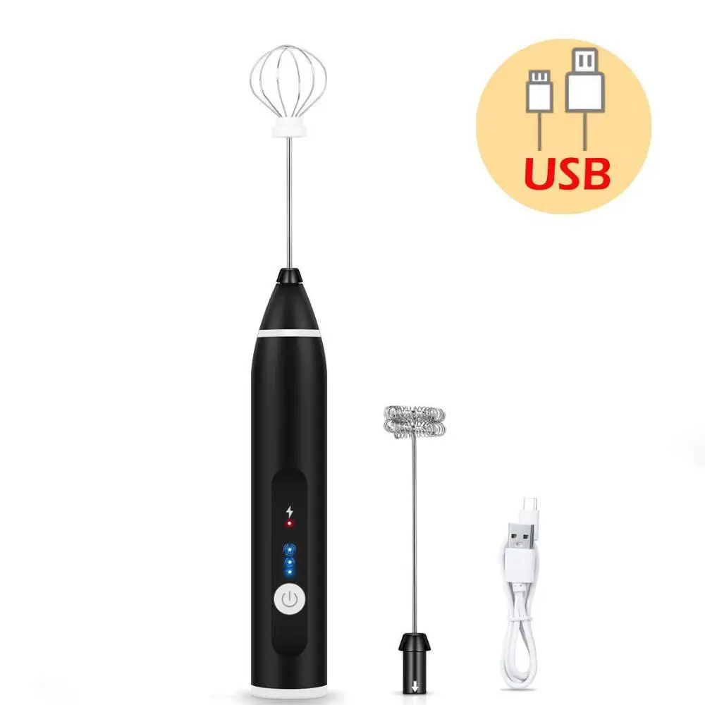 Kbxstart Handheld USB Charge Milk Frother Double Spring Head Milk Foamer Kitchen Mixer Electric Blender For Coffee Egg Beater