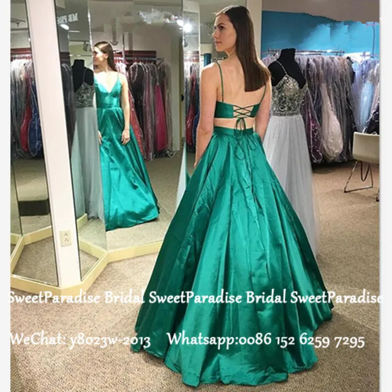 Зеленое сатиновое длинное платье для выпускного вечера vestido de festa А-силуэт сексуальное платье на бретельках с корсетом сзади вечернее платье для женщин