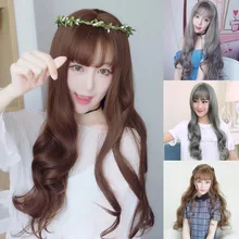 Парик длинные волосы с воздушной челкой пушистые длинные вьющиеся волосы парик Волнистые волны воды для девочек косплей MV99