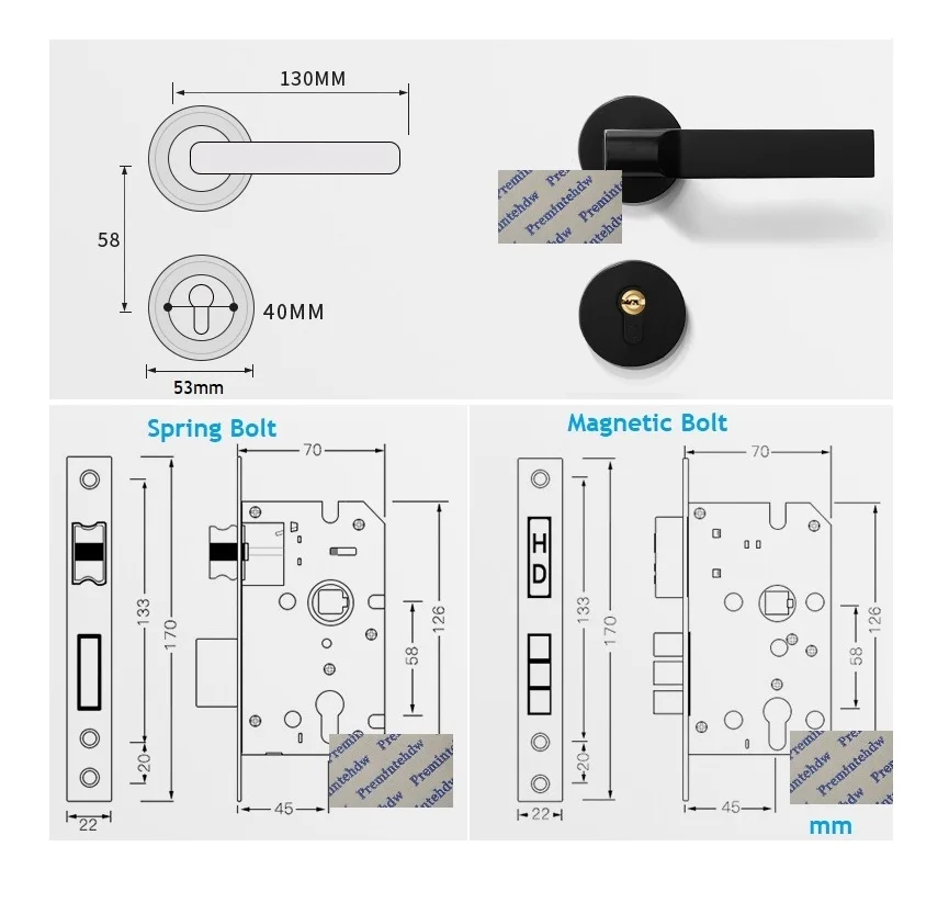  Concise Zinc Gold Black Interior Bedroom Door Round Rosette Lock Set Lockset Spring Magnet Bolt - 32776605997