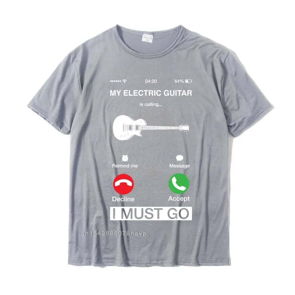 Print Tshirts Plain Short Sleeve Funny Cotton Round Neck Men's Tops Shirt Simple Style Tops & Tees Summer/Fall My Electric Guitar Is Calling And I Must Go Pun Phone Screen Long Sleeve T-Shirt__18407. grey