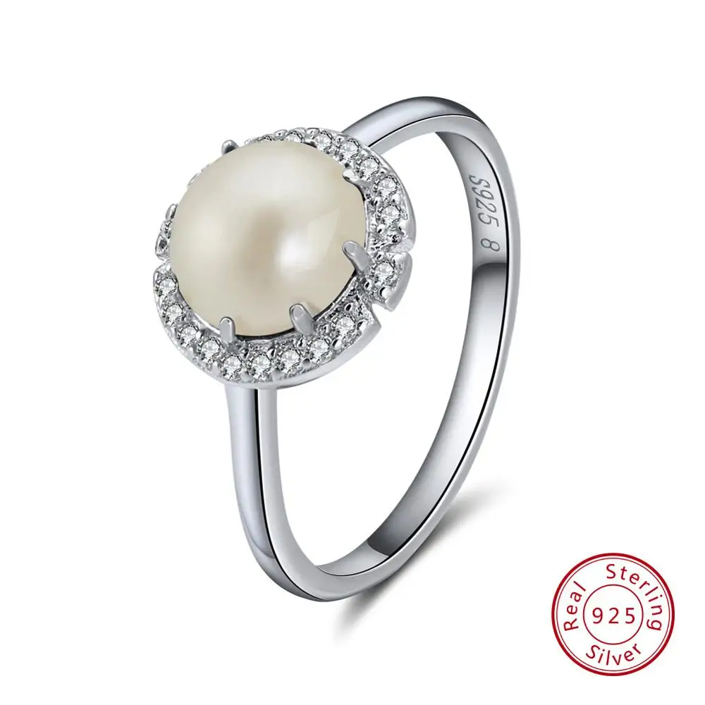 ORSA JEWELS серебряные кольца из натуральной 925 пробы для женщин, бирюза, инкрустированная установка, AAA кубическое женское циркониевое кольцо, ювелирные изделия ASR55 - Цвет камня: Simulated Pearl